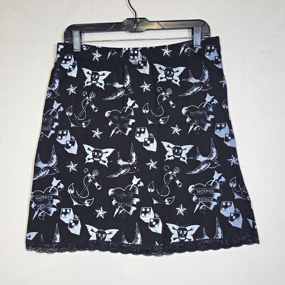 Sourpuss All Over Tattoo Print Lace Hem Stretch Mini Skirt Womens XXL Gothic Alt